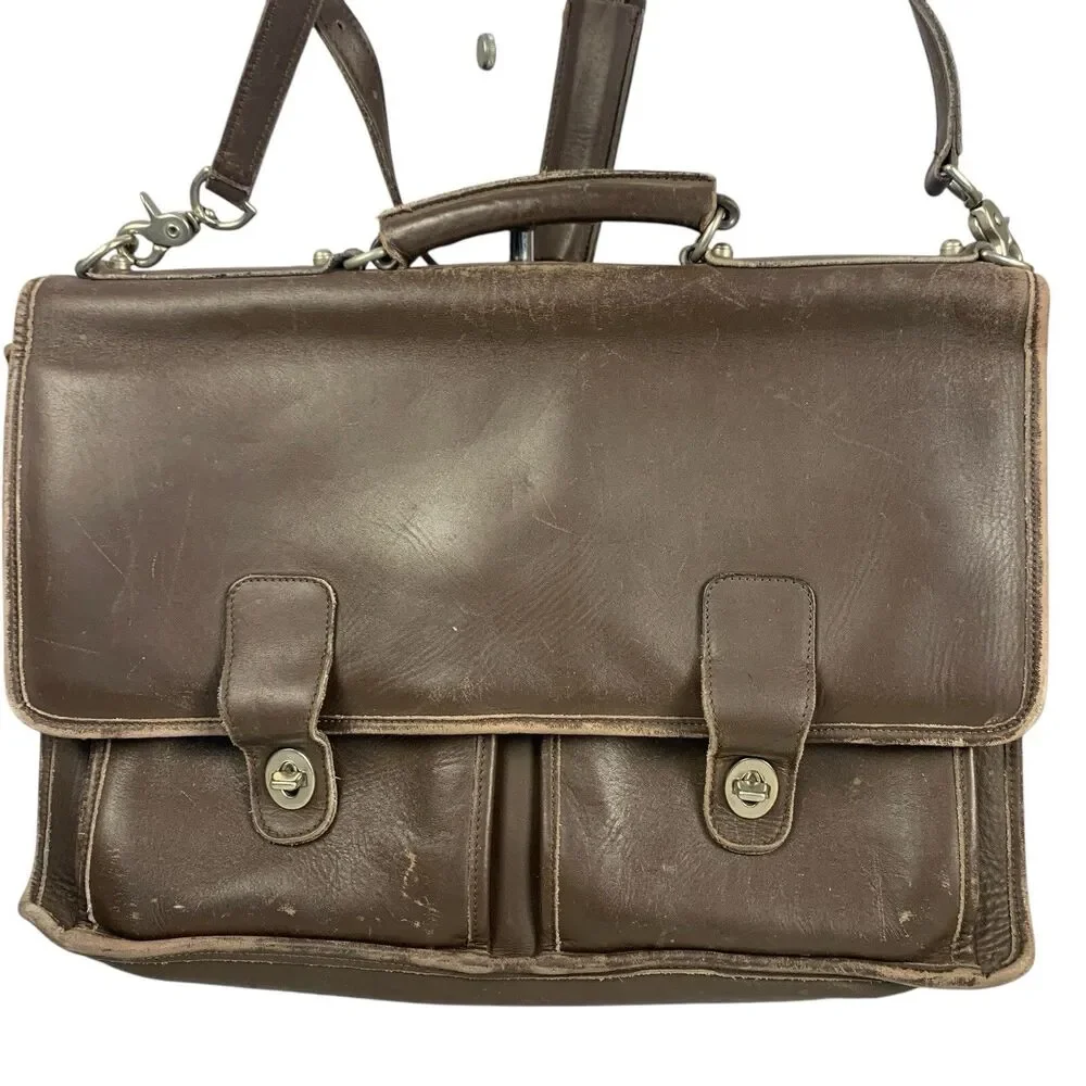 BROWN LEATHER MESSENGER BAG BRIEFCASE LAPTOPS TRAVEL WORK SACOCHE INTERNATIONAL
